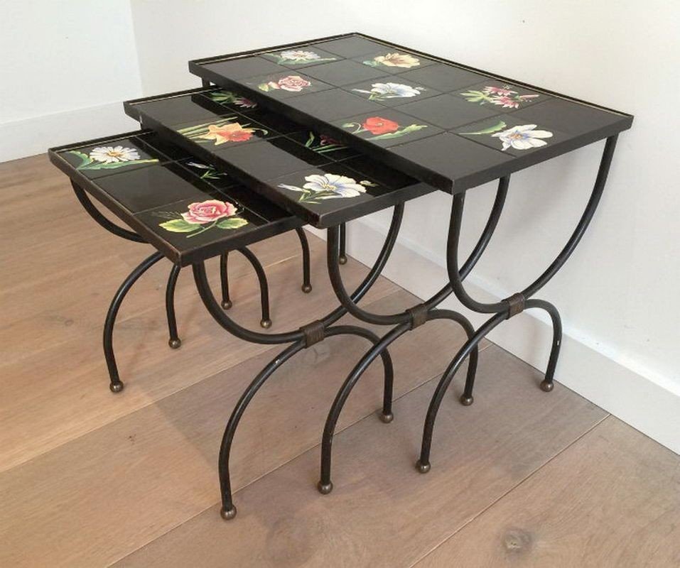 Nesting Tables In Ceramic And Metal. Circa 1950-photo-2