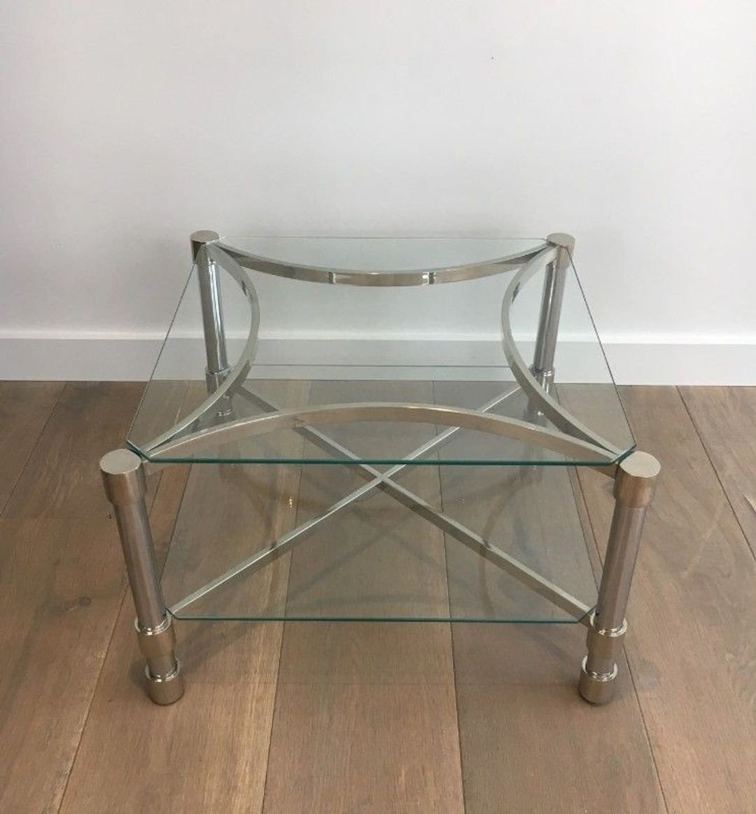 Paire de Bouts de Canapé Carrés en Chrome et Verre, circa 1970-photo-2