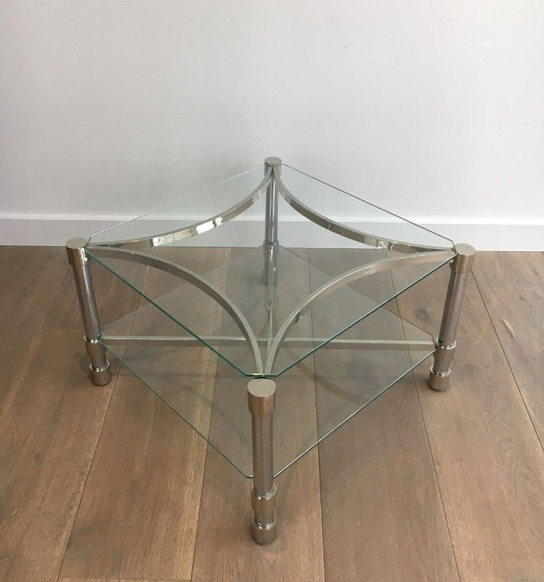 Paire de Bouts de Canapé Carrés en Chrome et Verre, circa 1970-photo-3