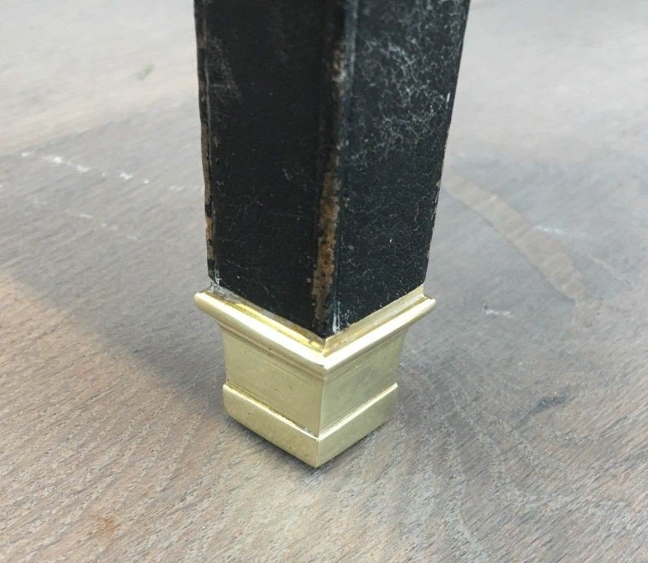 Rare Small Pendulum Table In Leather And Brass In The Manner Of Jacques Adnet. Circa 1950-photo-2