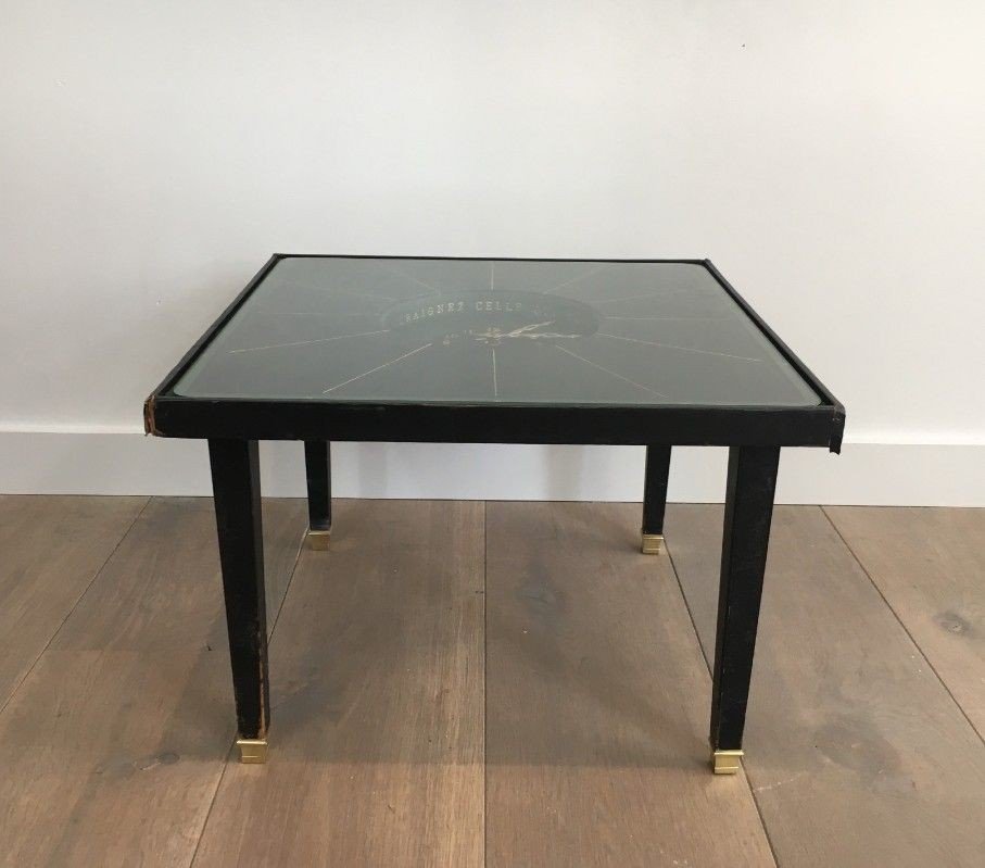 Rare Small Pendulum Table In Leather And Brass In The Manner Of Jacques Adnet. Circa 1950-photo-4