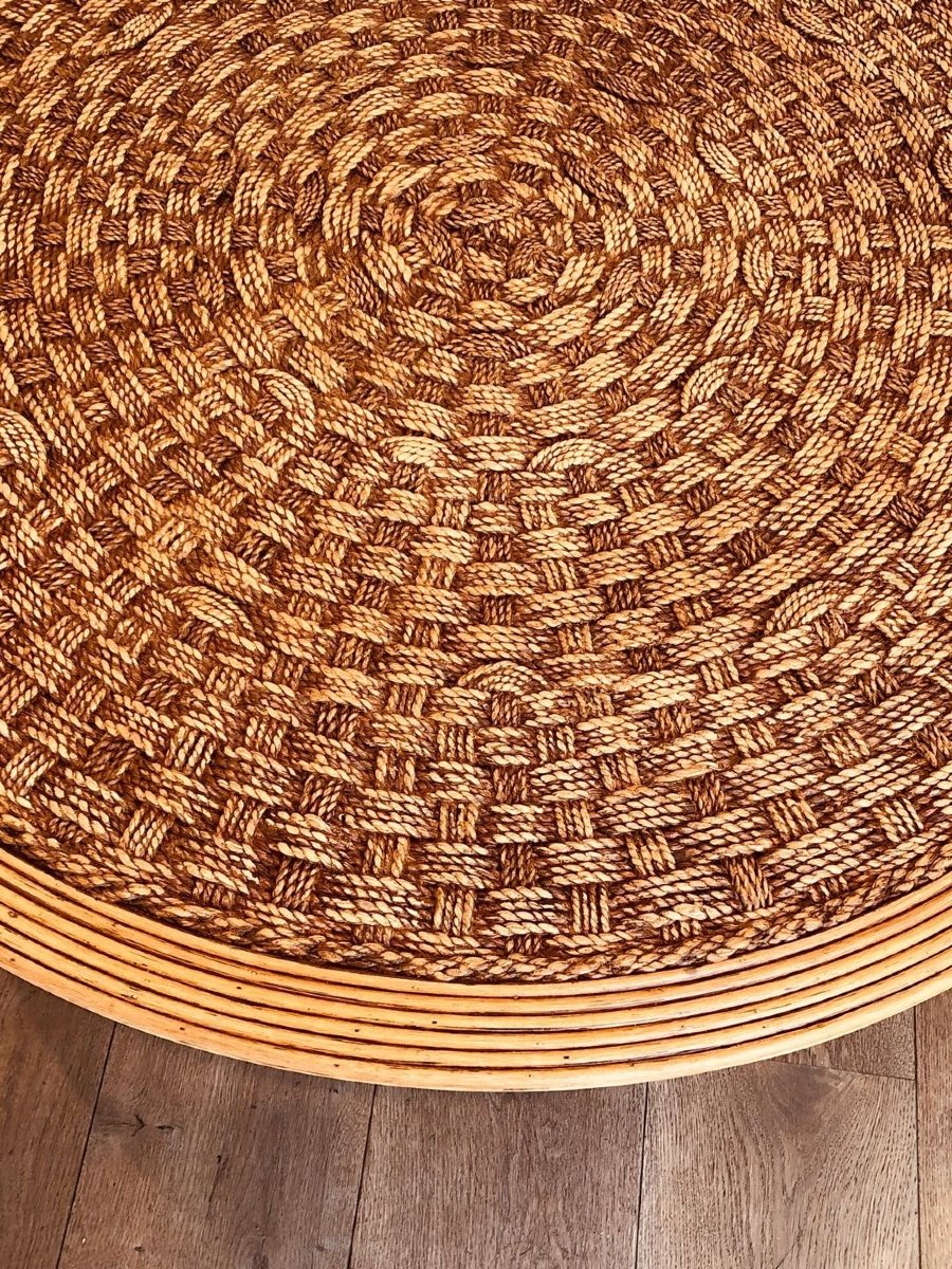 Paire de Tables Basses Rondes en Corde, dans le Goût d'Audoux-Minet, France vers 1970-photo-6