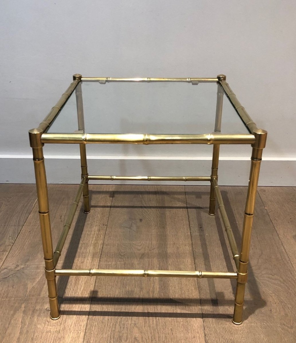 Bout de Canapé Biétagère en Laiton Faux-Bambou et Verre, dans le Goût de Jacques Adnet, c.1970-photo-1