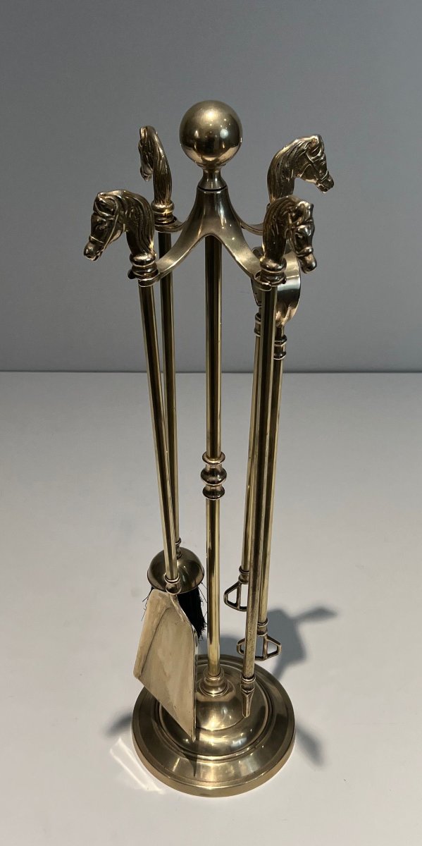 Fireplace Set In Brass Horse Head Model-photo-2