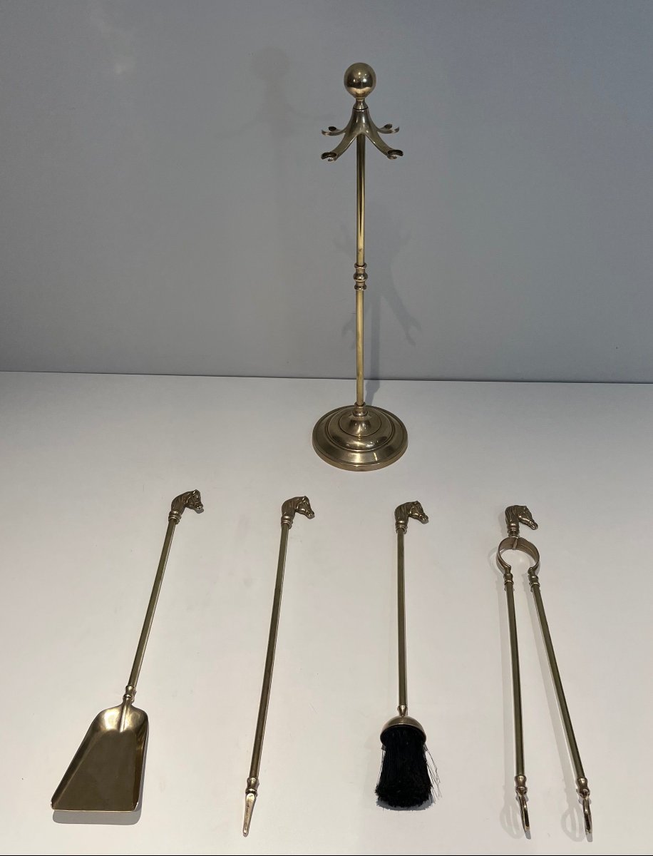 Fireplace Set In Brass Horse Head Model-photo-3