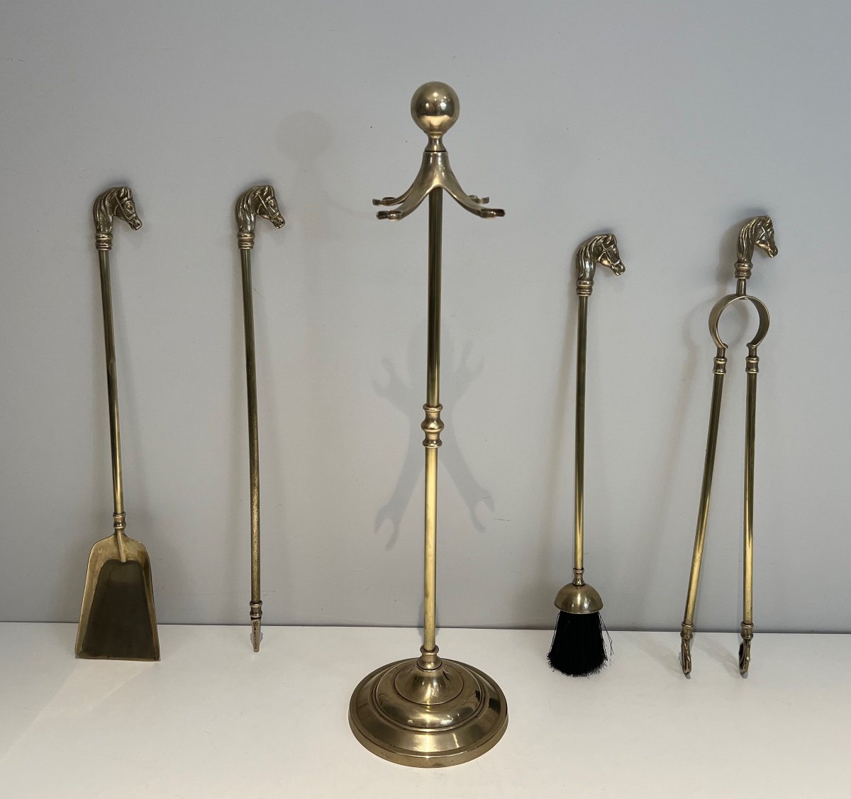 Fireplace Set In Brass Horse Head Model-photo-4