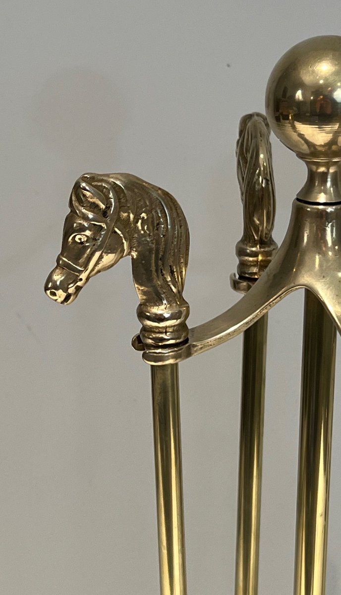 Fireplace Set In Brass Horse Head Model-photo-4