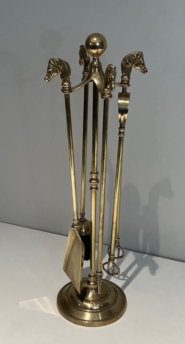 Fireplace Set In Brass Horse Head Model