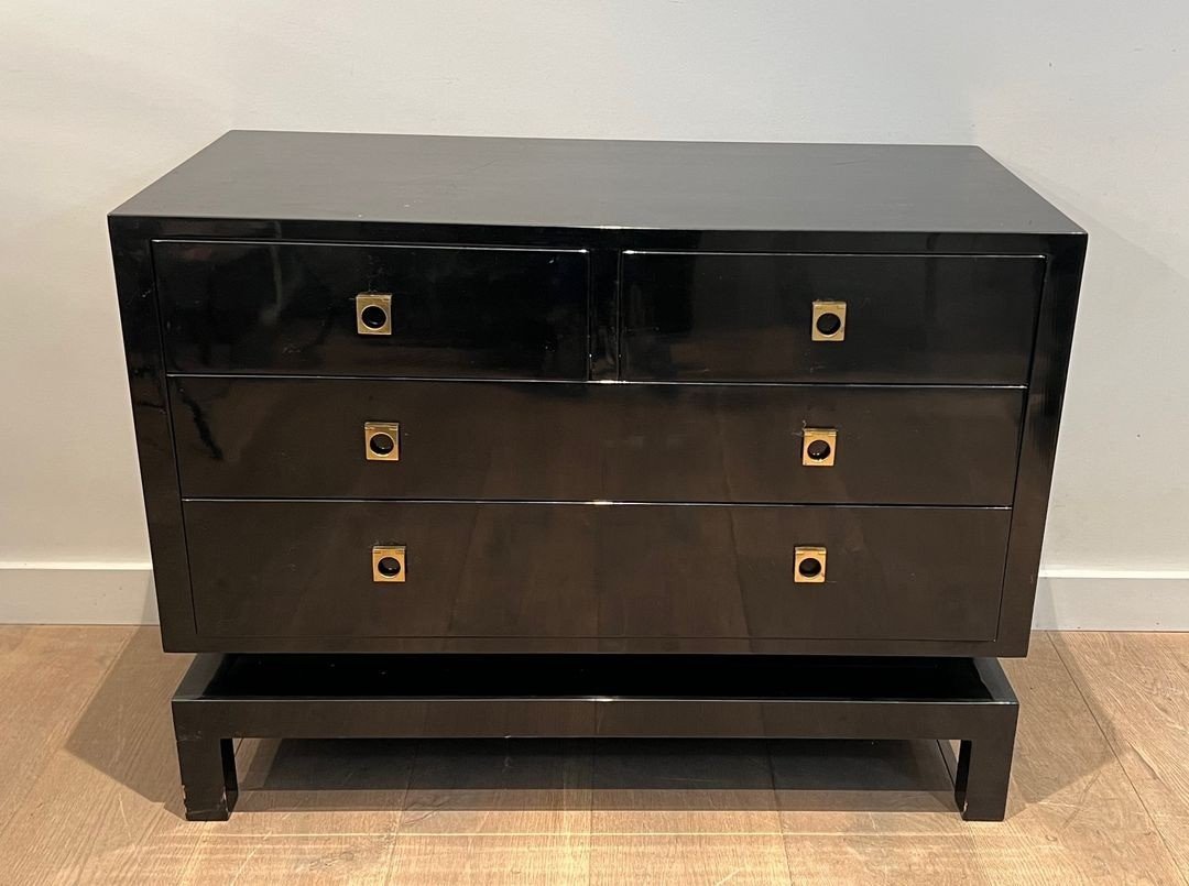 Commode Laquée Noire, Guy Lefèvre pour Maison Jansen, France, vers 1970-photo-2