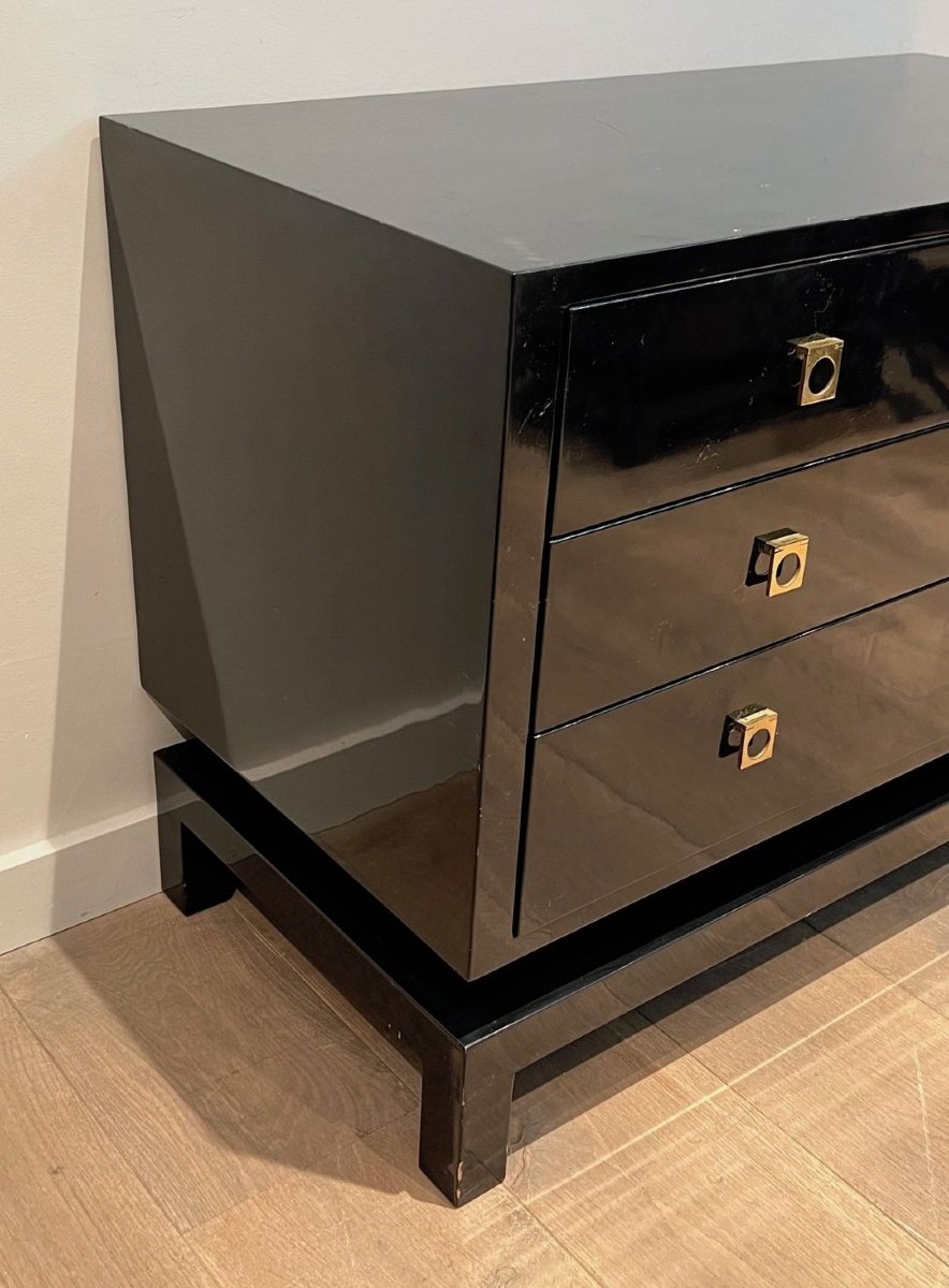 Commode Laquée Noire, Guy Lefèvre pour Maison Jansen, France, vers 1970-photo-4
