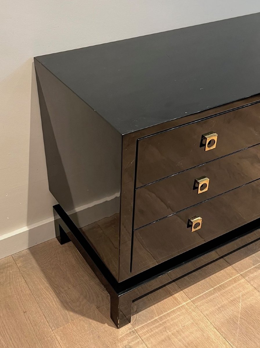 Commode Laquée Noire, Guy Lefèvre pour Maison Jansen, France, vers 1970-photo-1