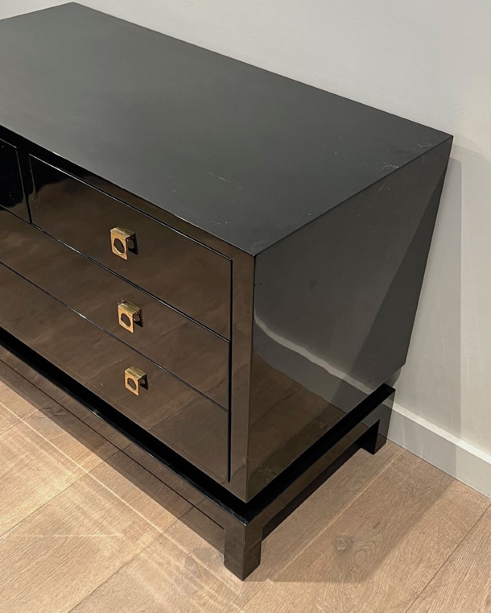Commode Laquée Noire, Guy Lefèvre pour Maison Jansen, France, vers 1970-photo-2