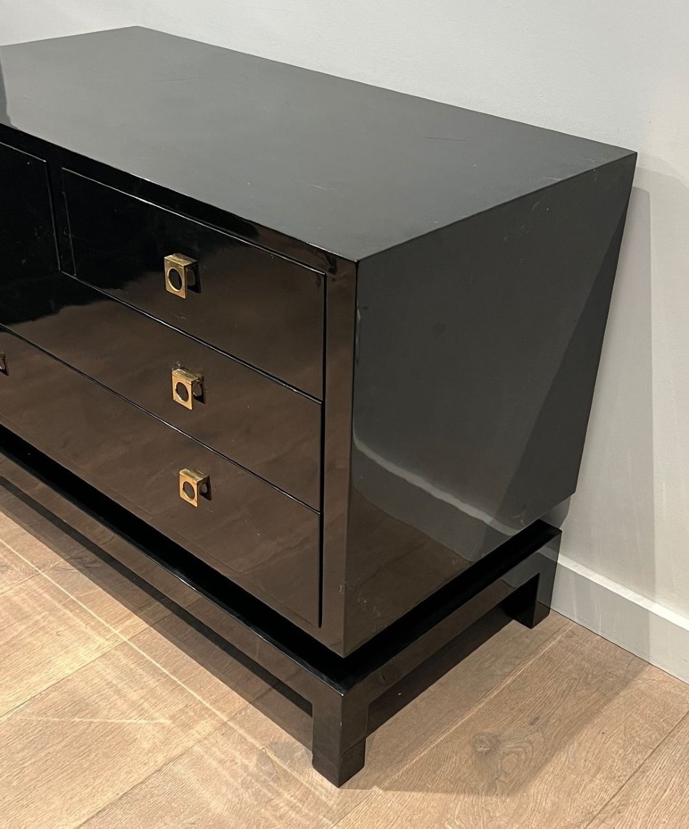 Commode Laquée Noire, Guy Lefèvre pour Maison Jansen, France, vers 1970-photo-3