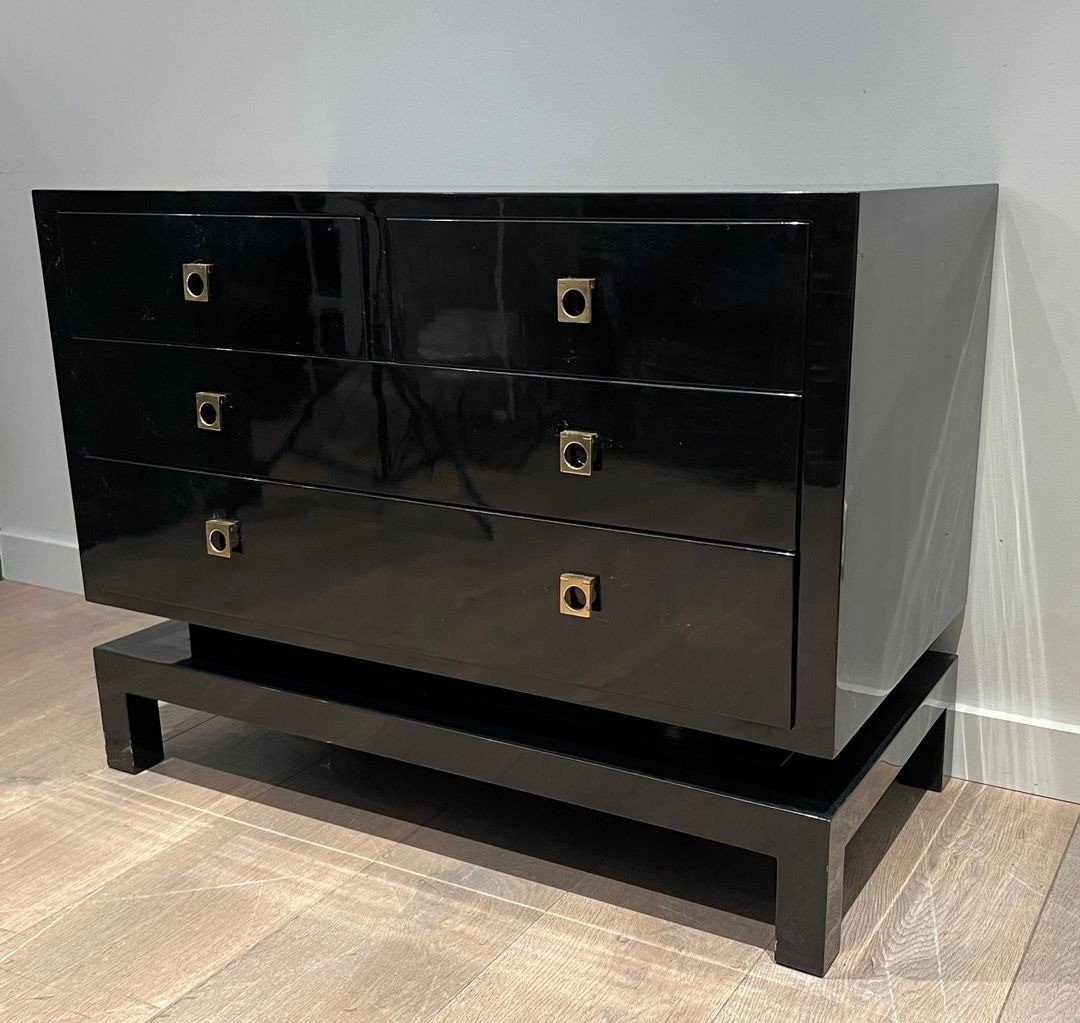 Commode Laquée Noire, Guy Lefèvre pour Maison Jansen, France, vers 1970-photo-7