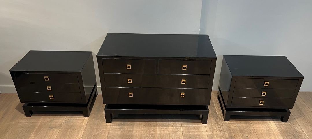 Commode Laquée Noire, Guy Lefèvre pour Maison Jansen, France, vers 1970-photo-8