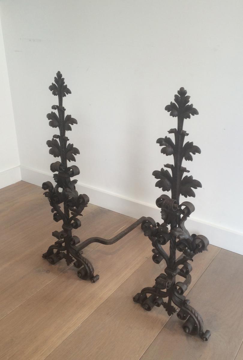 Pair Of Andirons Wrought Iron From Exceptional Quality. Nineteenth Century-photo-2