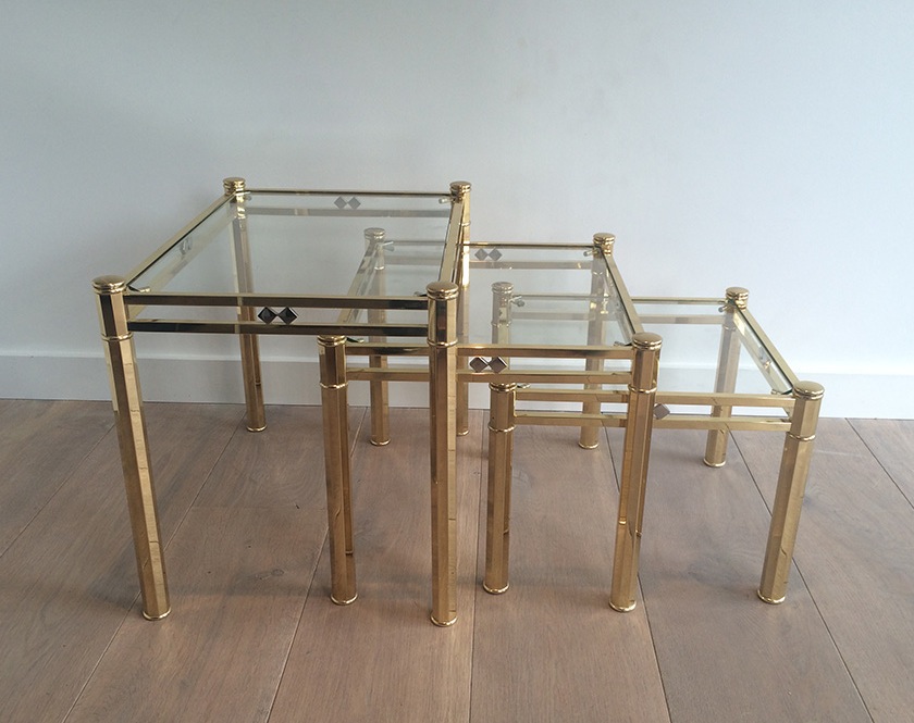 Suite 3 Nesting Tables Brass. Around 1970-photo-2