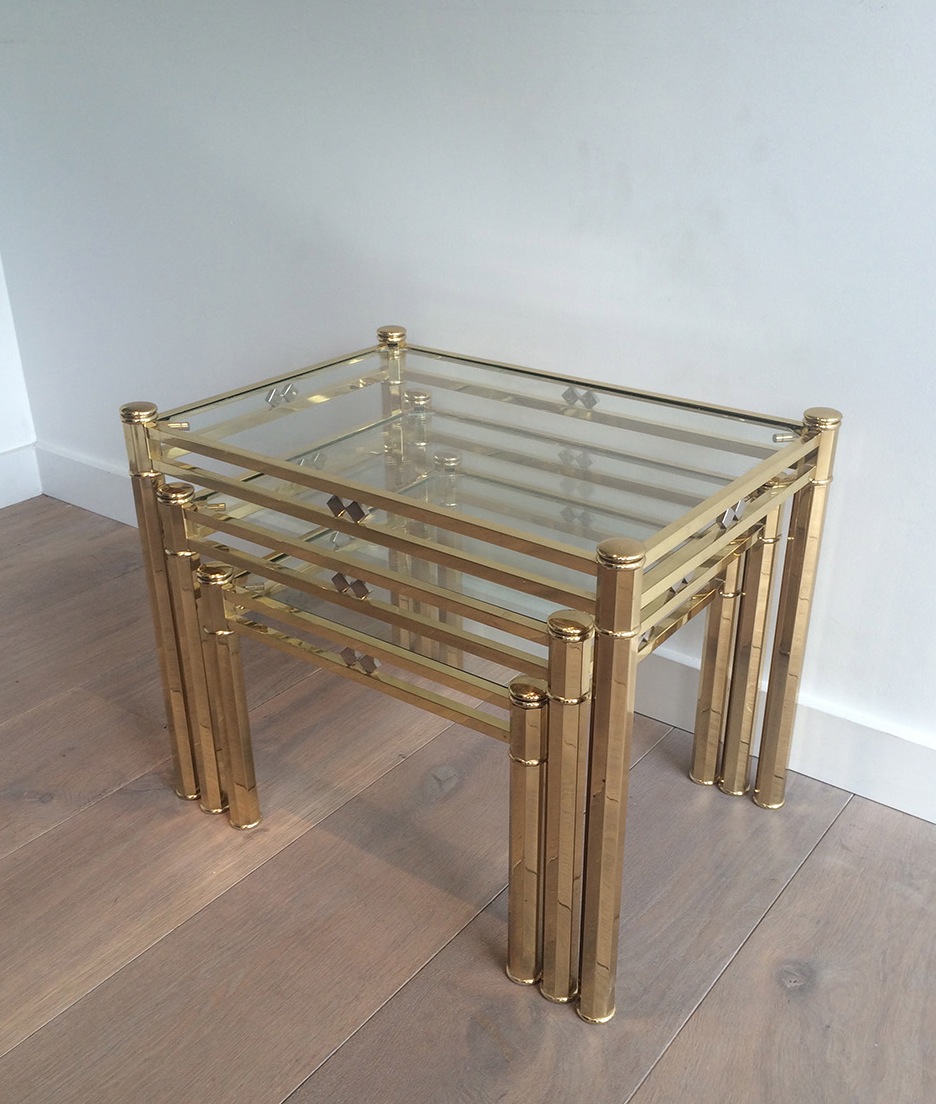 Suite 3 Nesting Tables Brass. Around 1970-photo-1