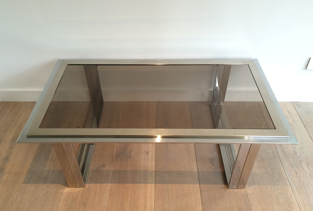 Willy Rizzo.Table Basse Design Chrome Et Laiton. Vers 1970-photo-2