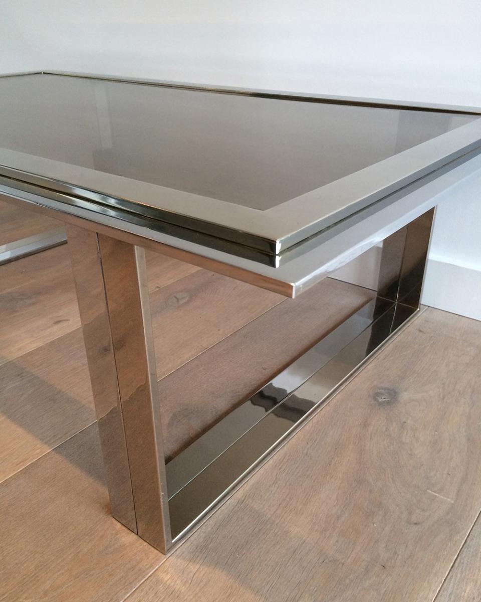 Willy Rizzo.Table Basse Design Chrome Et Laiton. Vers 1970-photo-1