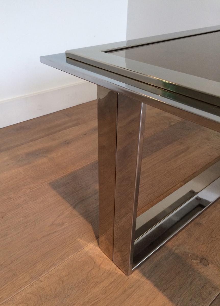 Willy Rizzo.Table Basse Design Chrome Et Laiton. Vers 1970-photo-2