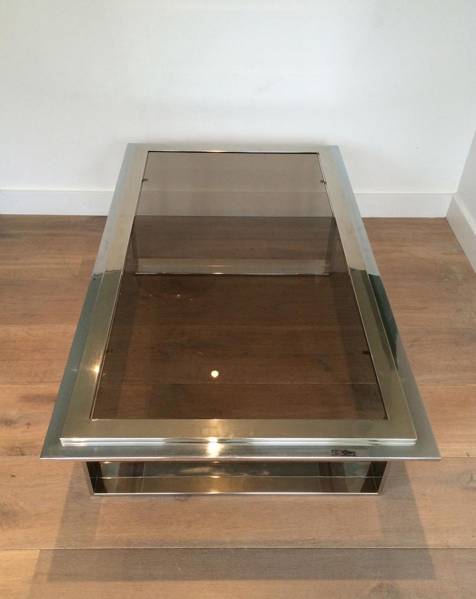 Willy Rizzo.Table Basse Design Chrome Et Laiton. Vers 1970-photo-5