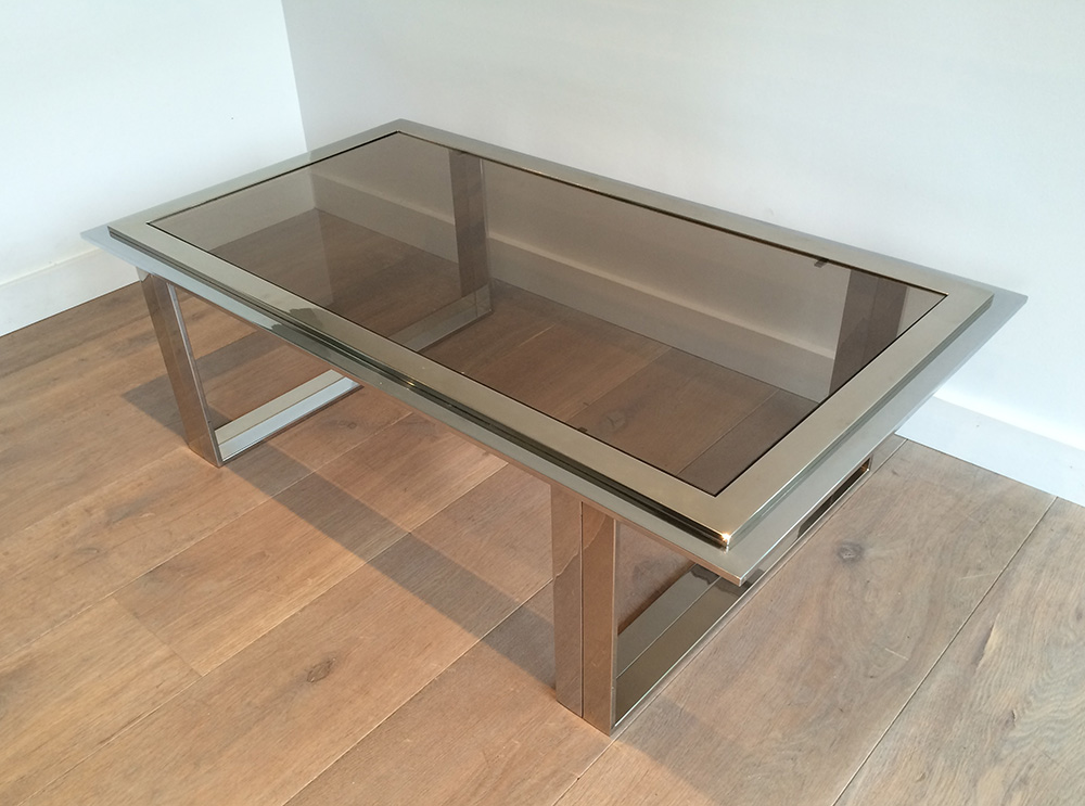Willy Rizzo.Table Basse Design Chrome Et Laiton. Vers 1970-photo-6
