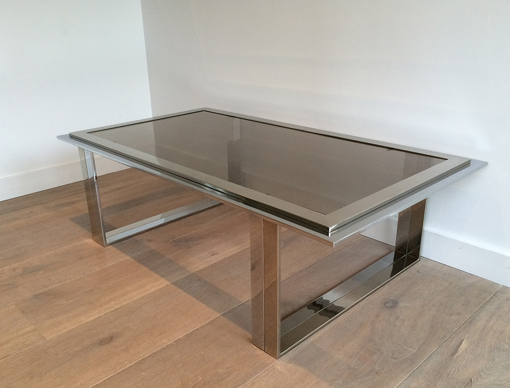 Willy Rizzo.Table Basse Design Chrome Et Laiton. Vers 1970-photo-7