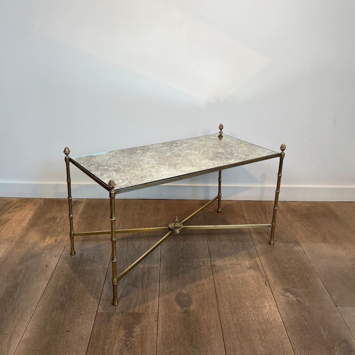 Maison Baguès Coffee Table In Brass And Venere Mirror, Circa 1970-photo-2