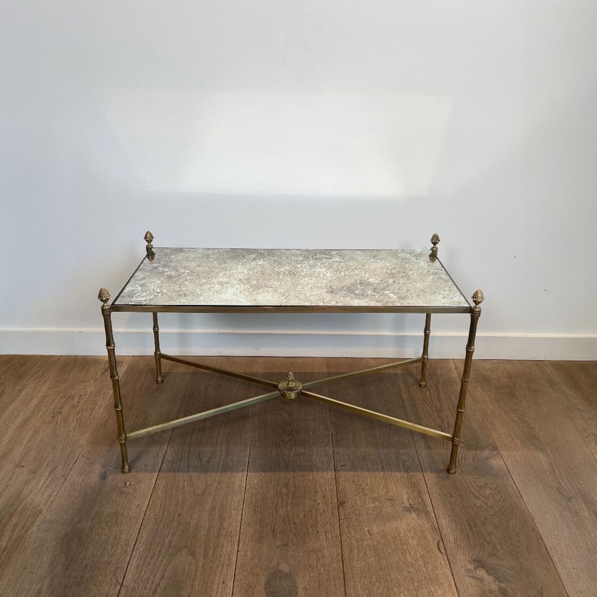 Maison Baguès Coffee Table In Brass And Venere Mirror, Circa 1970-photo-3