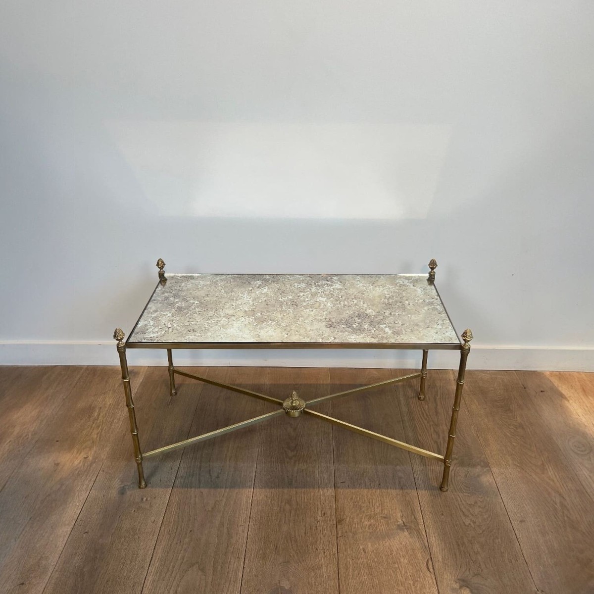 Maison Baguès Coffee Table In Brass And Venere Mirror, Circa 1970-photo-1