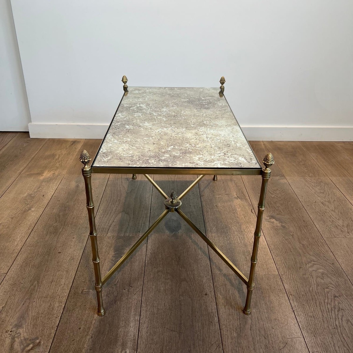 Maison Baguès Coffee Table In Brass And Venere Mirror, Circa 1970-photo-2