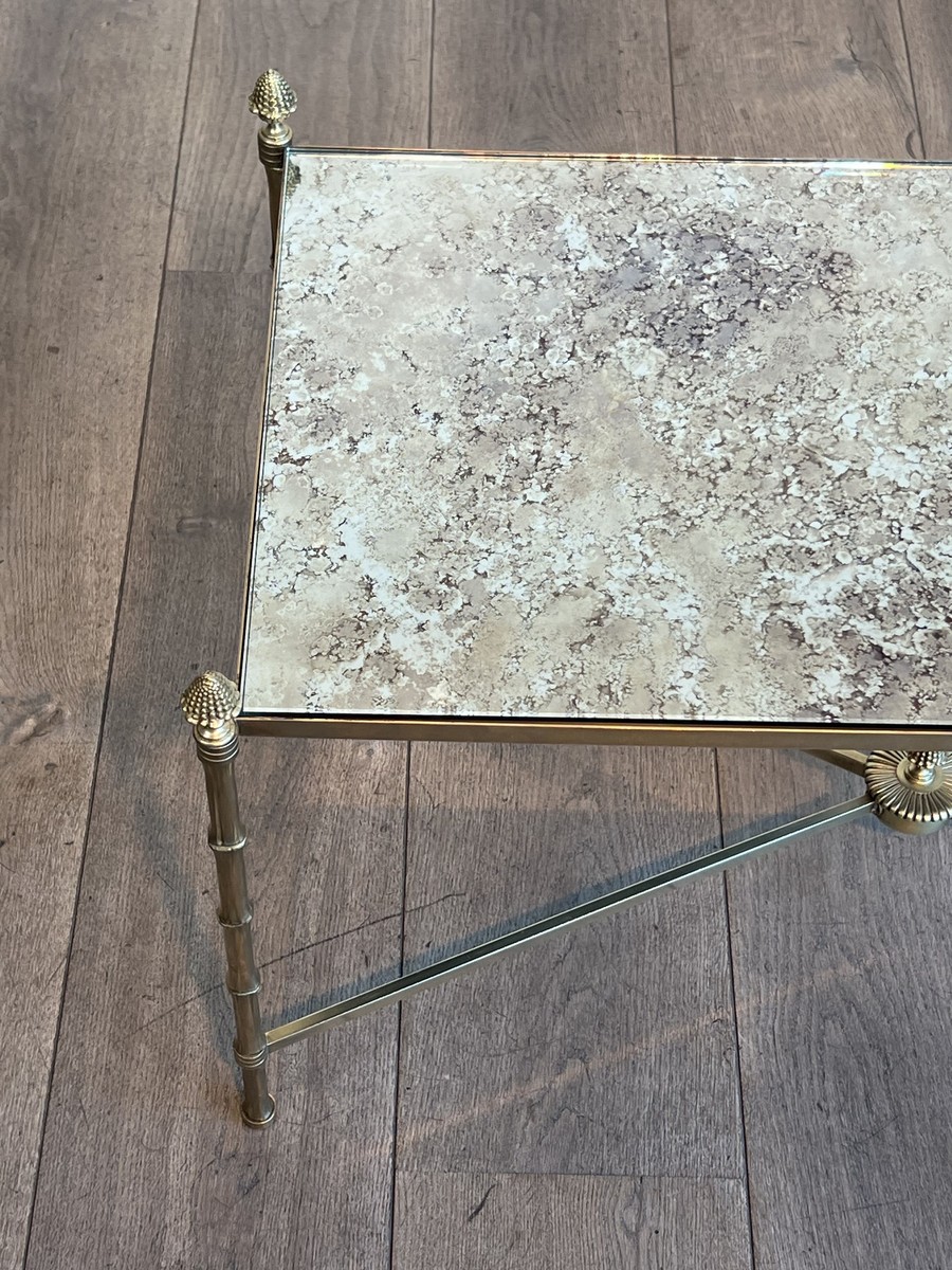 Maison Baguès Coffee Table In Brass And Venere Mirror, Circa 1970-photo-4