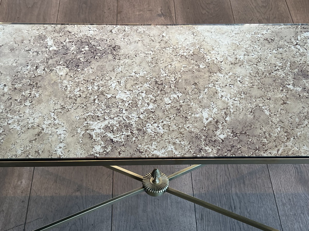 Maison Baguès Coffee Table In Brass And Venere Mirror, Circa 1970-photo-7