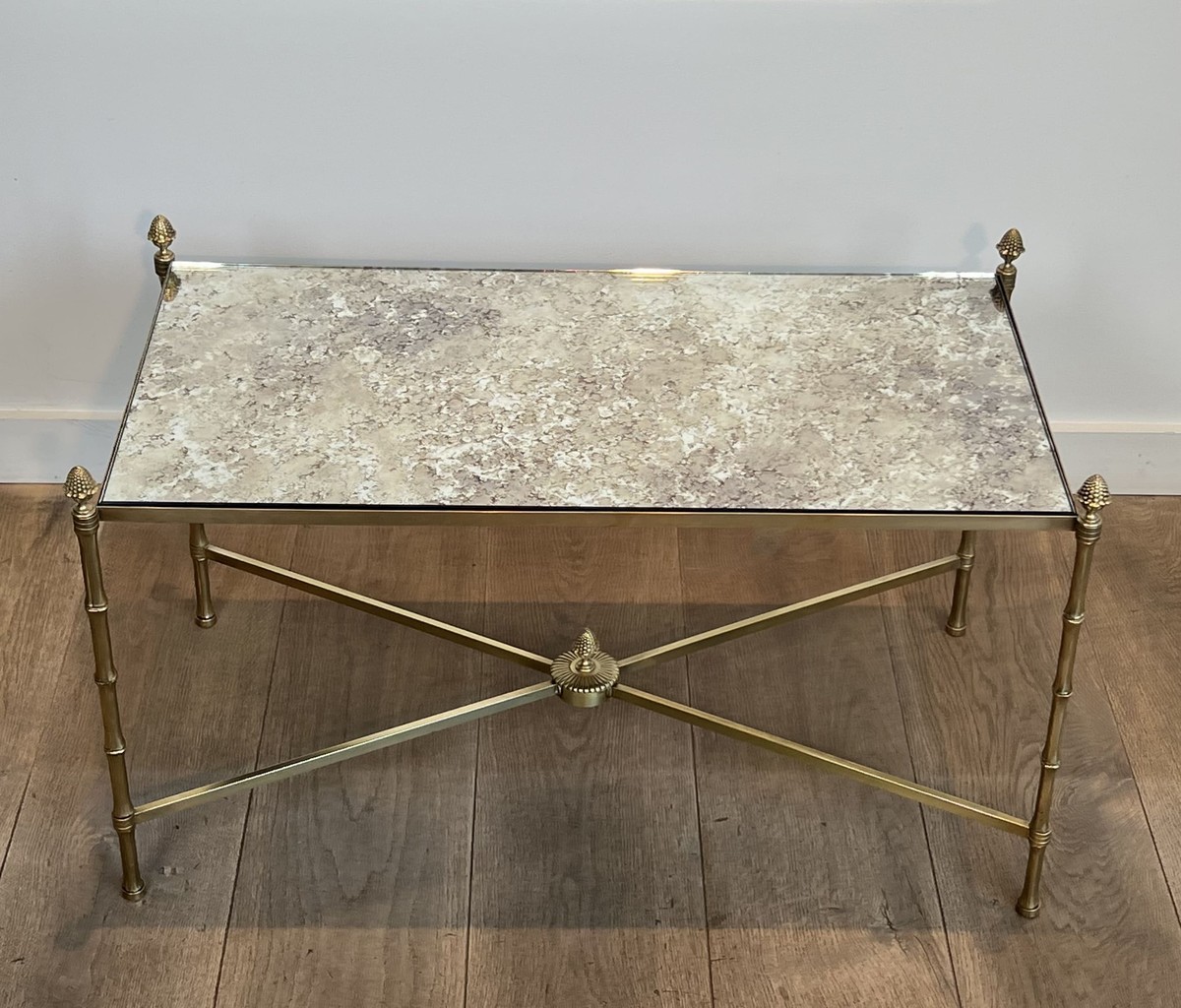 Maison Baguès Coffee Table In Brass And Venere Mirror, Circa 1970-photo-8