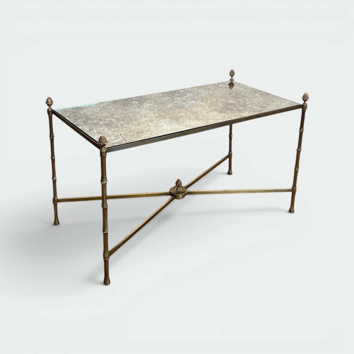 Maison Baguès Coffee Table In Brass And Venere Mirror, Circa 1970