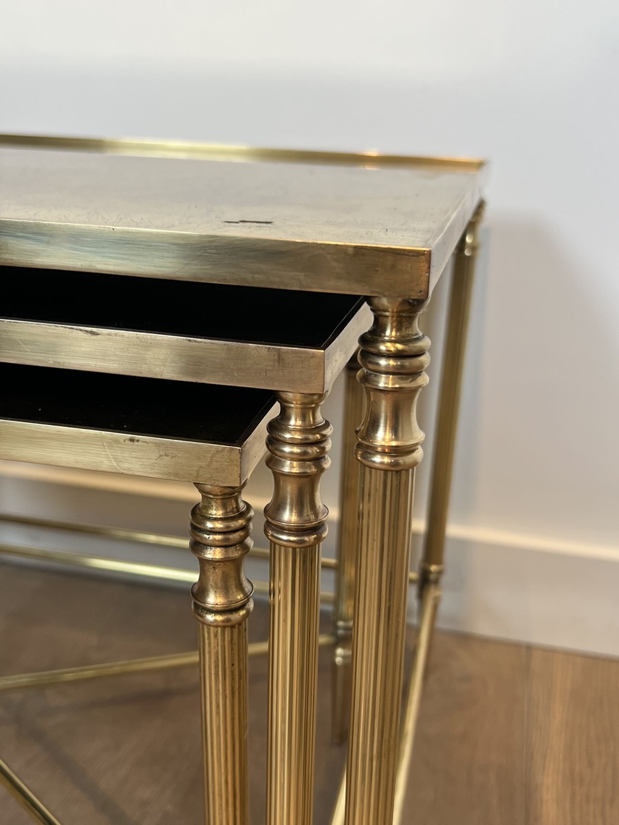 Nesting Tables In Black Lacquered Metal And Gilded Tops, Circa 1970-photo-5