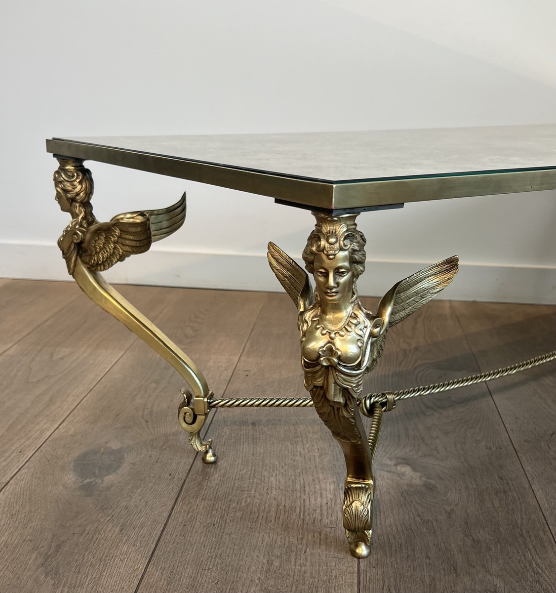 Table Basse aux Sphynges en Bronze et Plateau Miroir Venere, Vers 1970-photo-1