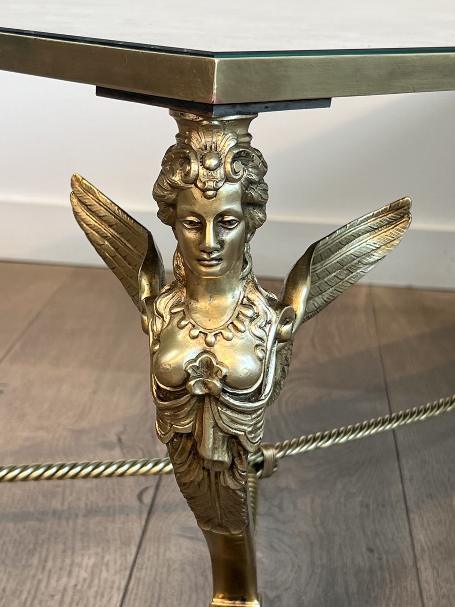 Table Basse aux Sphynges en Bronze et Plateau Miroir Venere, Vers 1970-photo-5