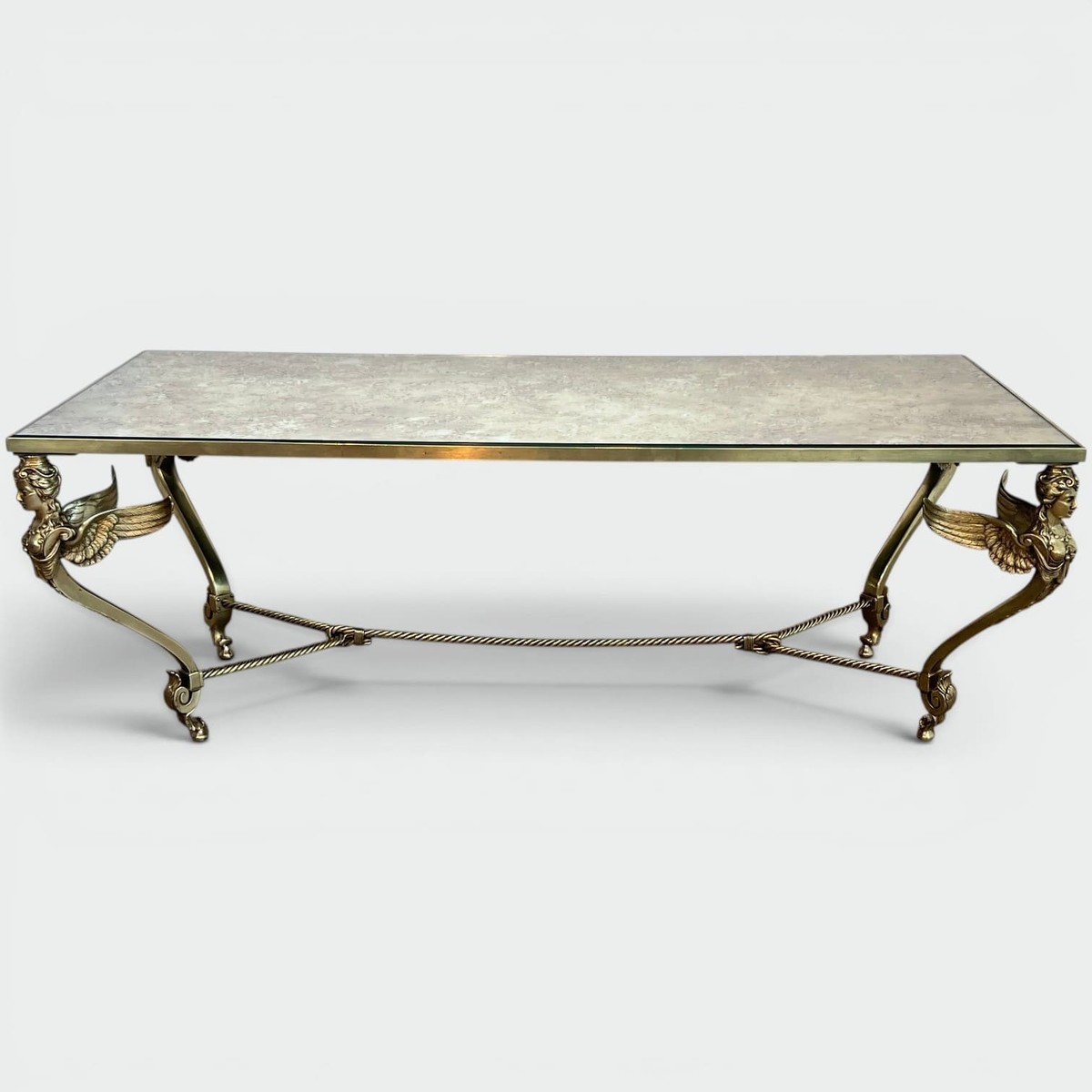 Table Basse aux Sphynges en Bronze et Plateau Miroir Venere, Vers 1970
