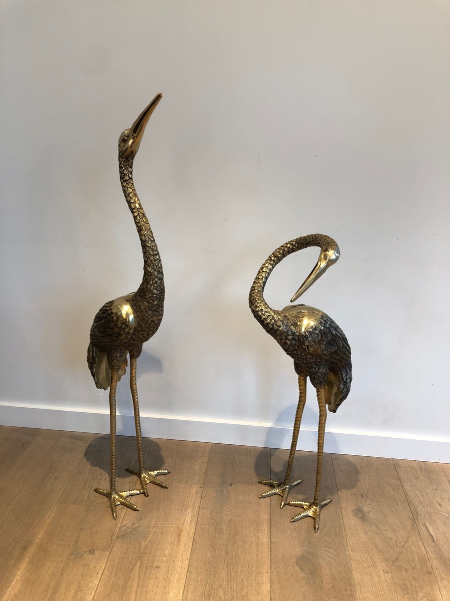 Pendant de Grands Oiseaux en Bronze Ciselé. Travail Français. Vers 1920-photo-3