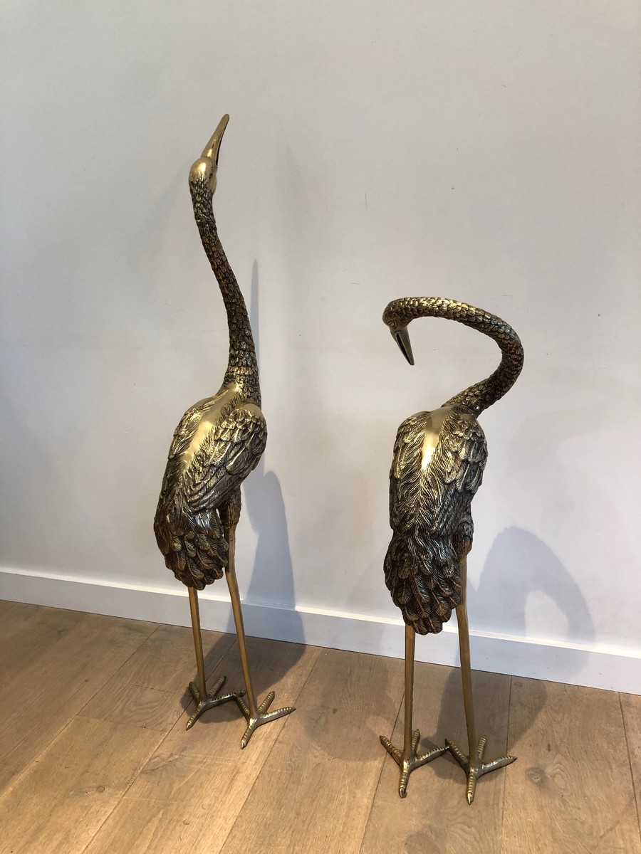 Pendant de Grands Oiseaux en Bronze Ciselé. Travail Français. Vers 1920-photo-4