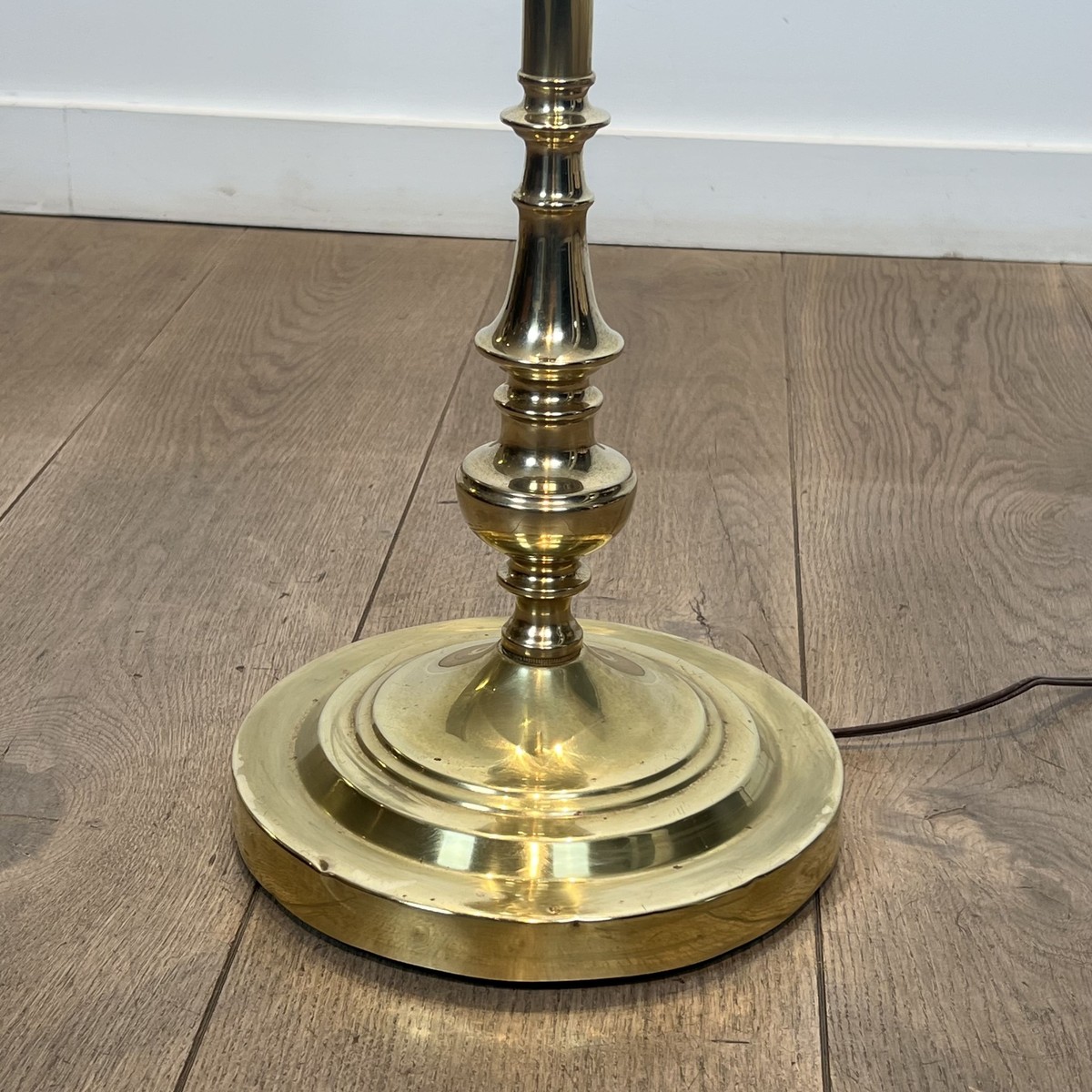 Pair Of Brass Floor Reading Lamps With Articulated Arm And Grey Velvet. French Work In The Mann-photo-5