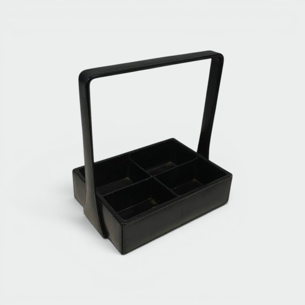 Nécessaire de Bureau Moderniste en Cuir Noir à Anse Cintrée par Jacques Adnet, France vers 1950
