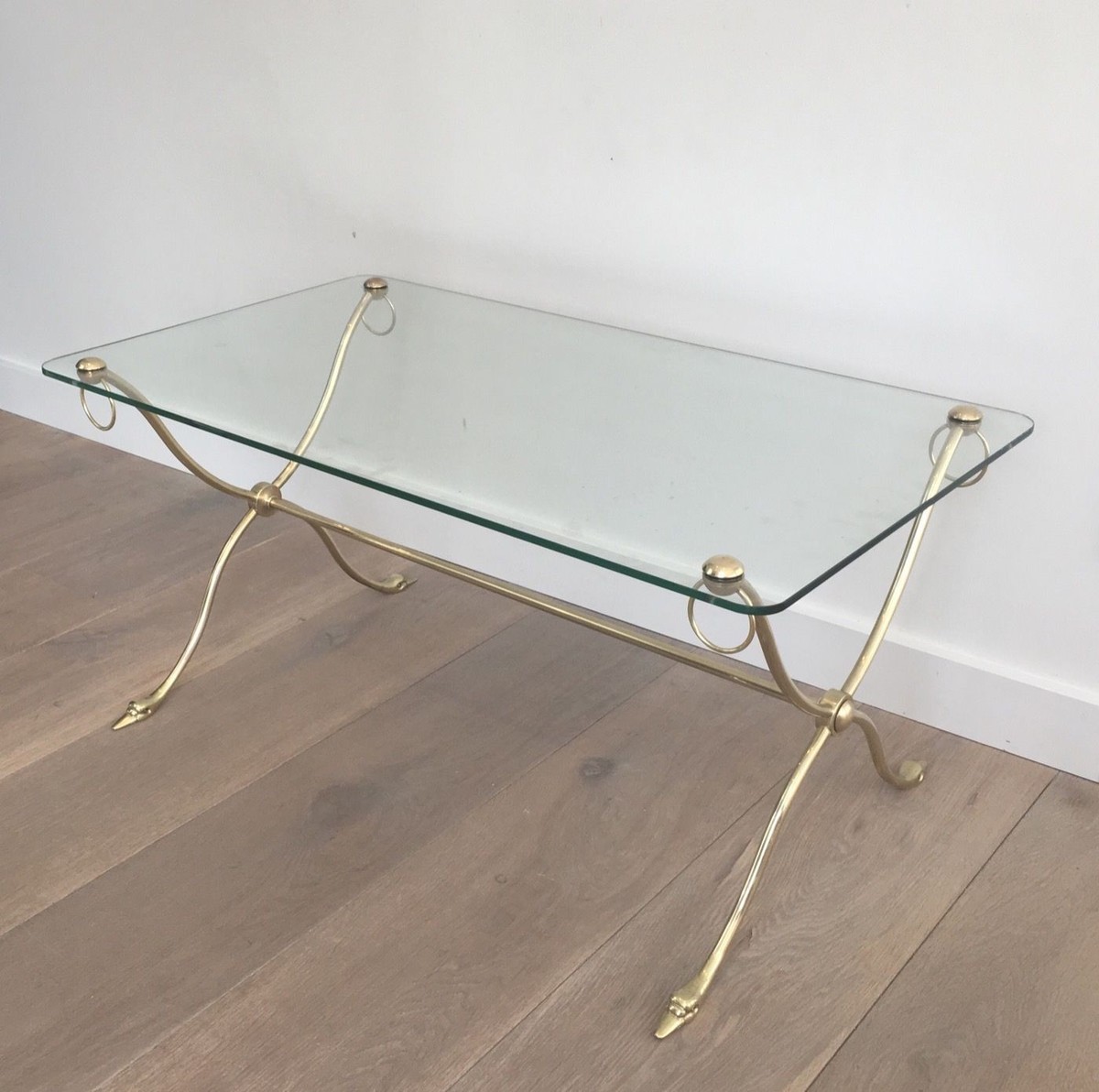 Swan-neck Coffee Table In Brass With Glass Top, Maison Jansen, Circa 1940-photo-2