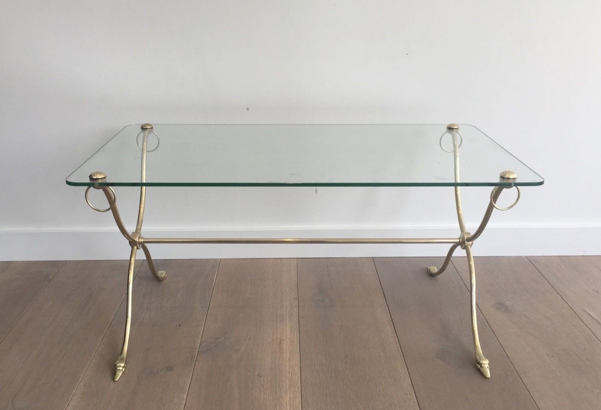 Swan-neck Coffee Table In Brass With Glass Top, Maison Jansen, Circa 1940-photo-3