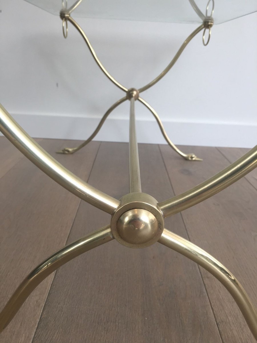 Swan-neck Coffee Table In Brass With Glass Top, Maison Jansen, Circa 1940-photo-4