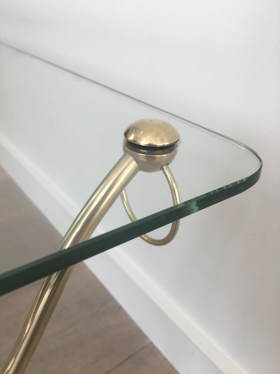 Swan-neck Coffee Table In Brass With Glass Top, Maison Jansen, Circa 1940-photo-6