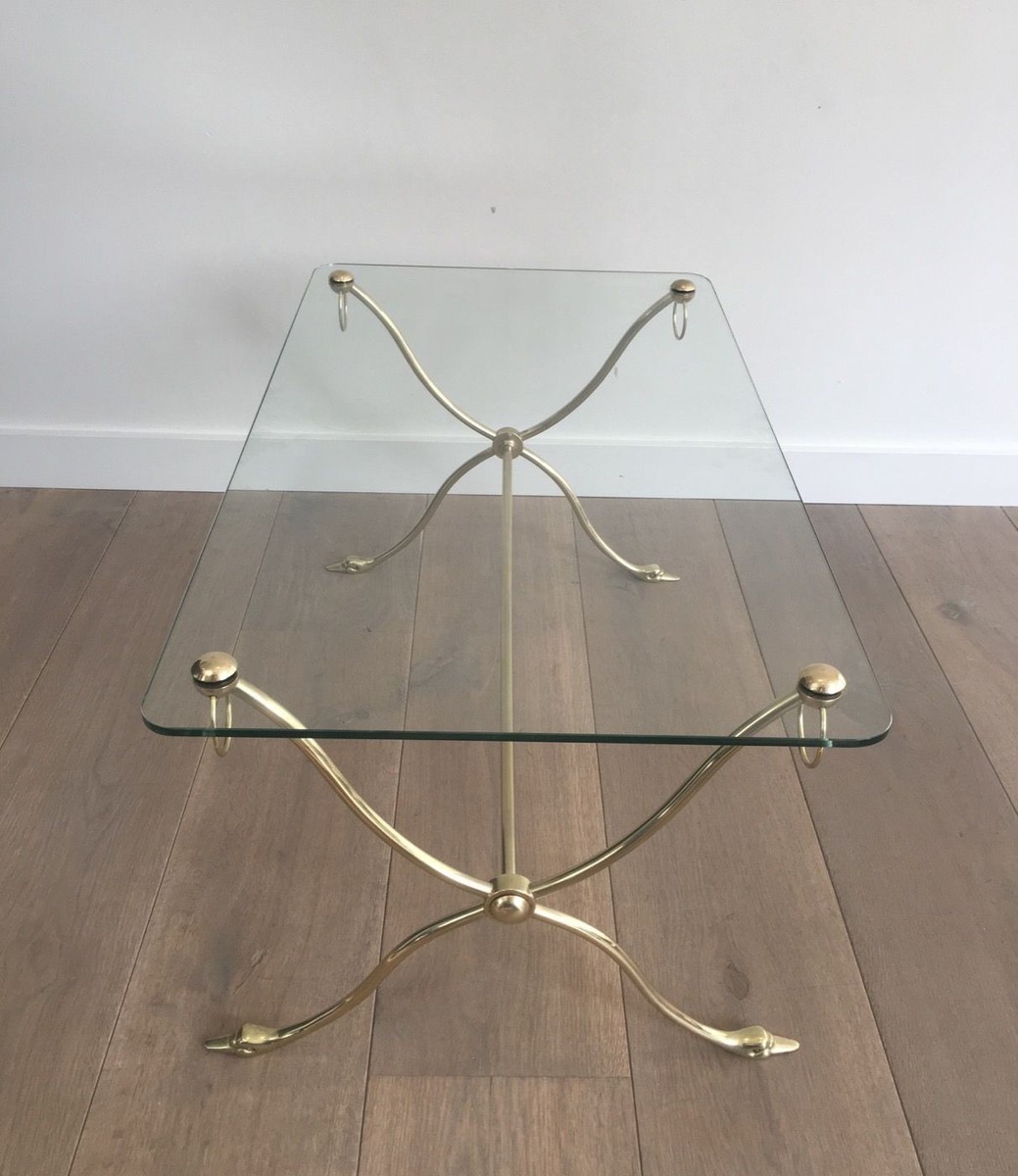Swan-neck Coffee Table In Brass With Glass Top, Maison Jansen, Circa 1940-photo-8