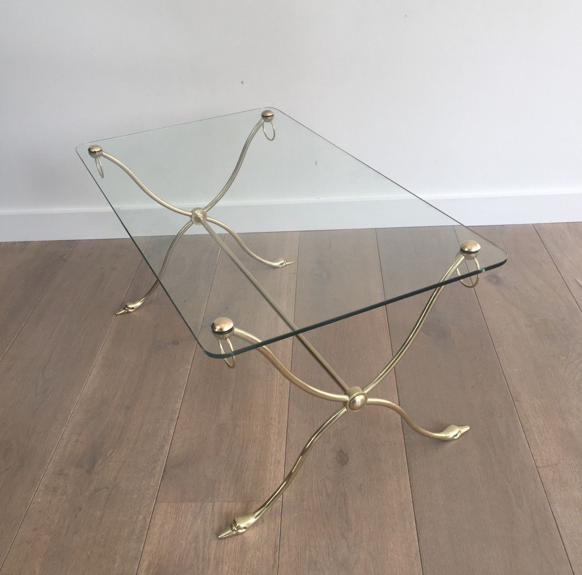 Swan-neck Coffee Table In Brass With Glass Top, Maison Jansen, Circa 1940